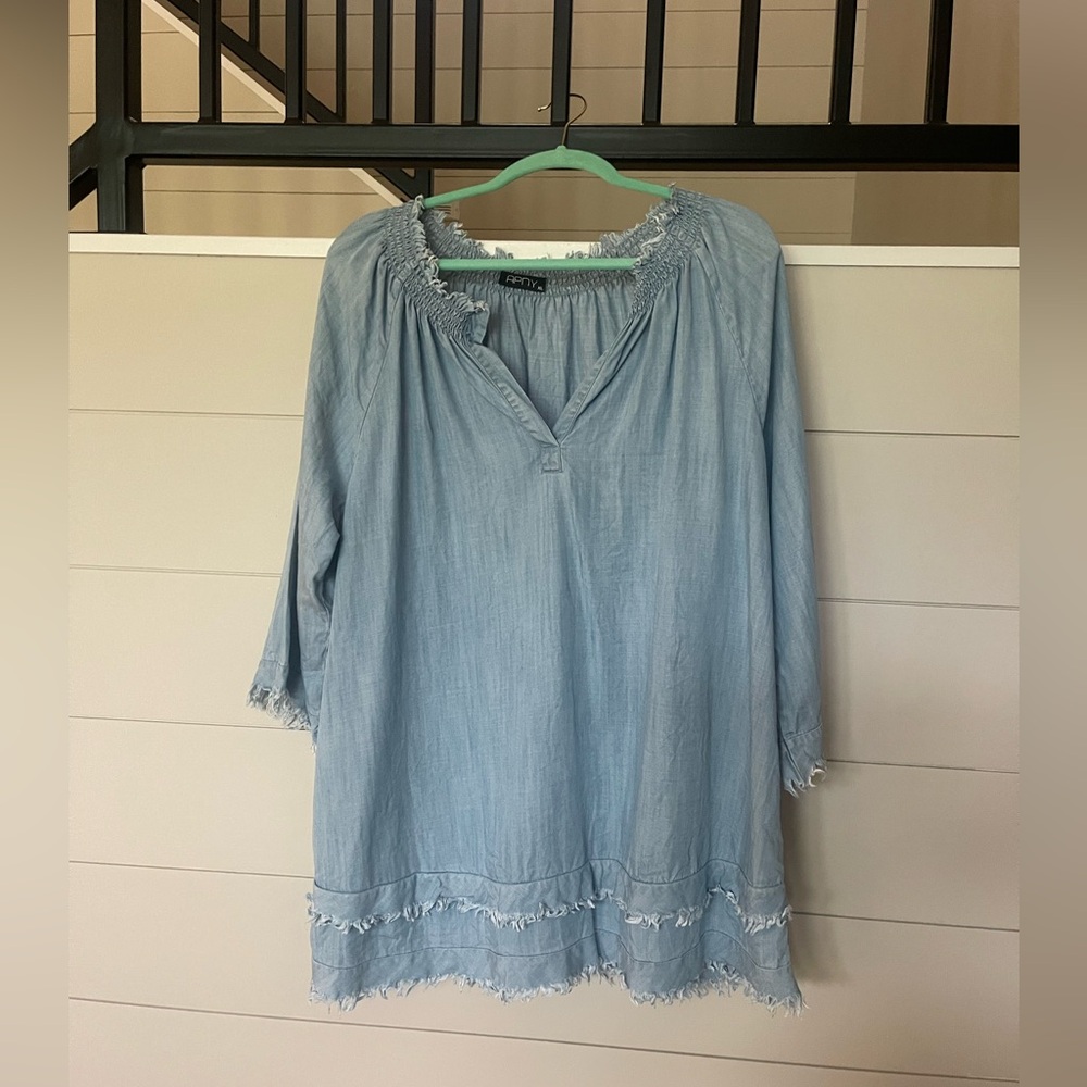 Denim Light Blue Frayed Hem Tunic / Dress